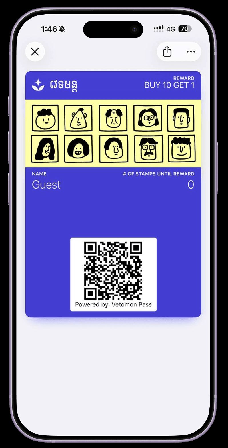 Vetomon Pass displayed in Apple Wallet on an iPhone